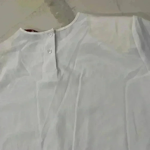 Vintage KB Lawrence White Polyester BackButton Blouse Lace Trim Detail Womens 14 - Picture 5 of 5